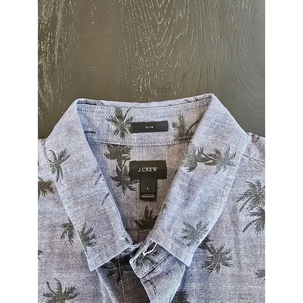 J. Crew Mens Button Down Long Sleeve‎ Casual Shirt Slim Large Palm Tree Print